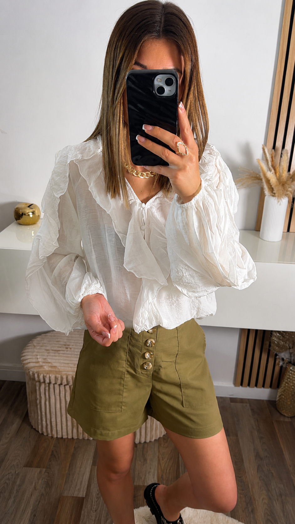 Blouse blanche à froufrous Mélie