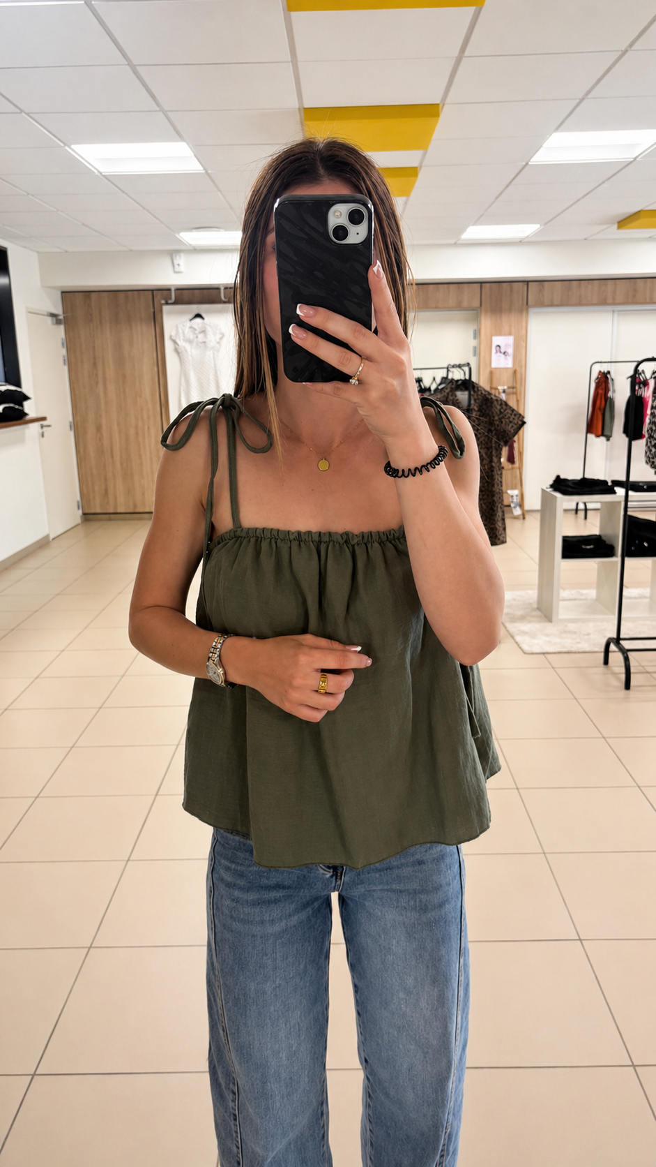 Top Axelle en gaze de coton - Kaki