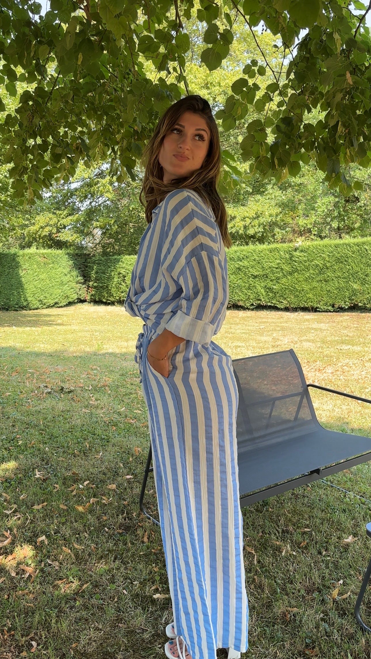 Pantalon à rayures Pauline - bleu clair