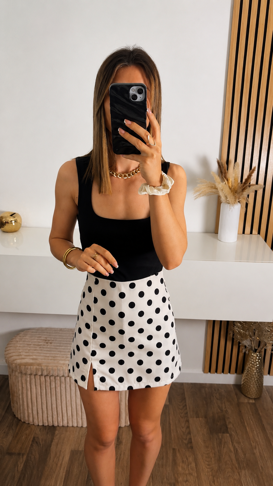 Jupe short à pois noirs Anna