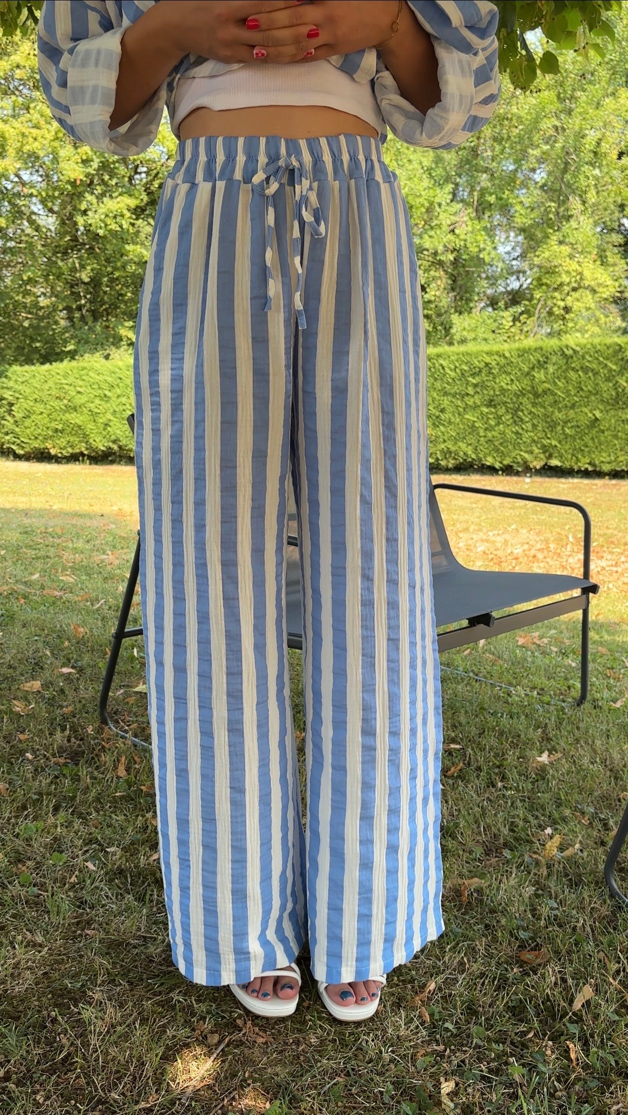 Pantalon à rayures Pauline - bleu clair