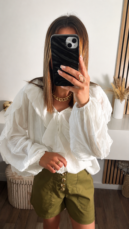 Blouse blanche à froufrous Mélie