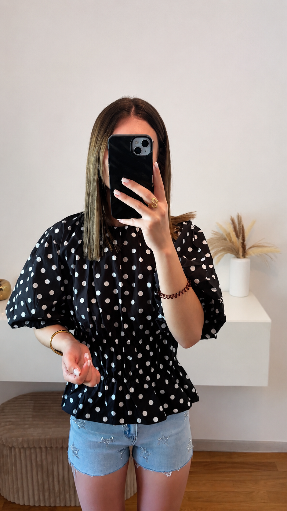 Top manches bouffantes à pois Louna