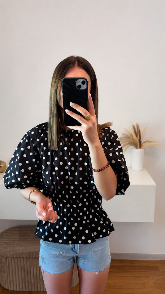 Top manches bouffantes à pois Louna