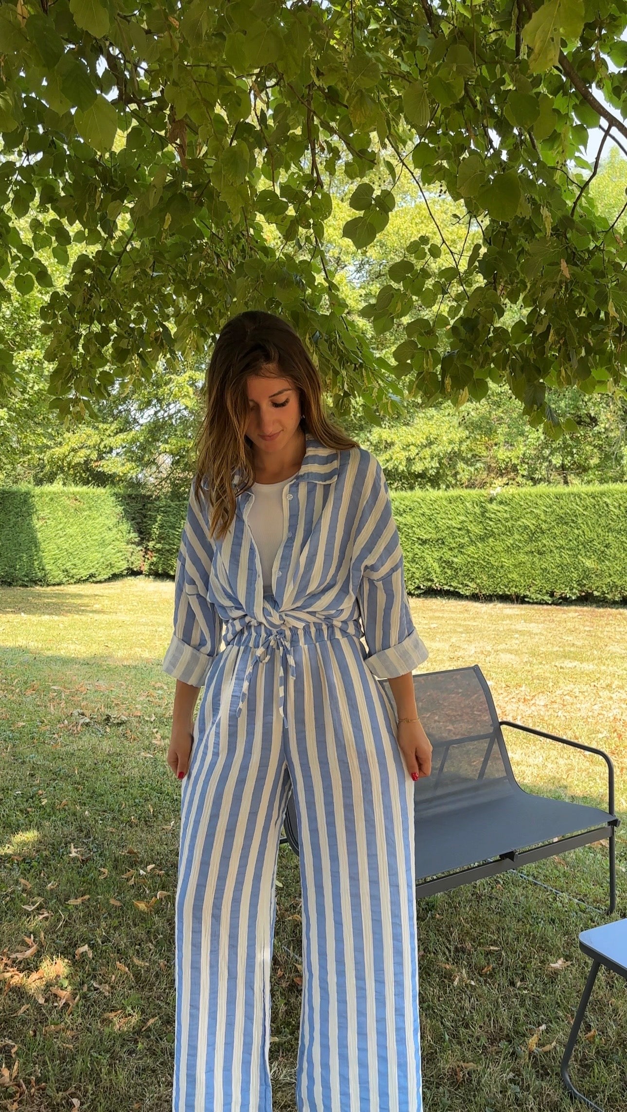 Pantalon à rayures Pauline - bleu clair