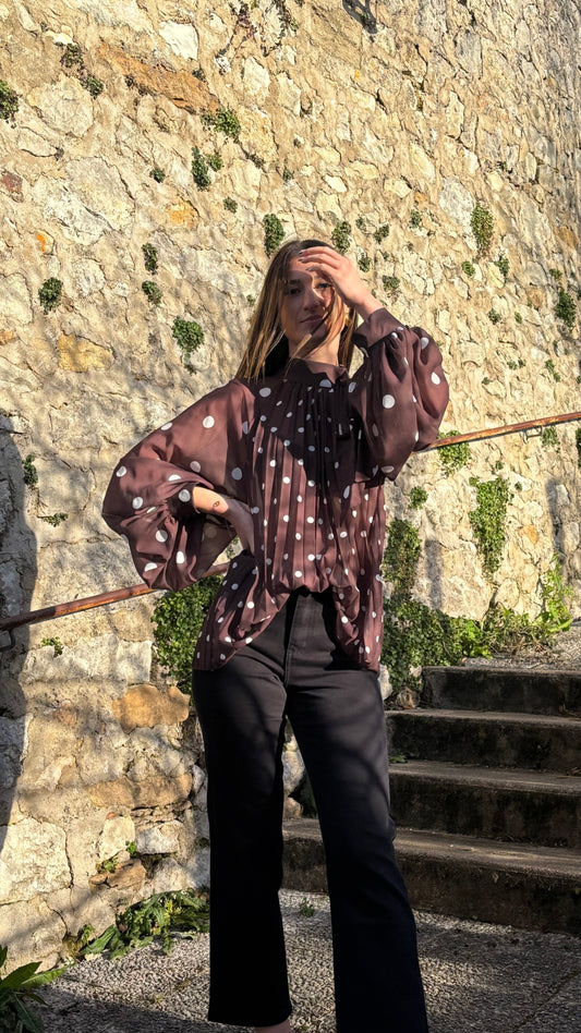 Blouse marron à pois Sofia