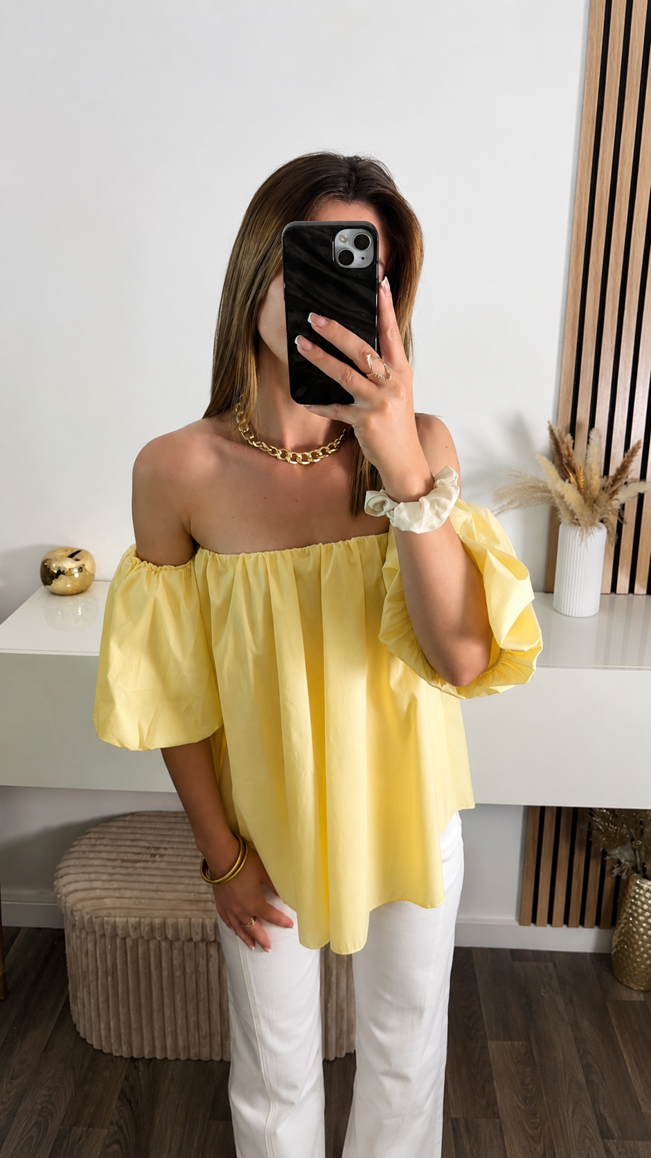Blouse épaules dénudées jaune Sandra