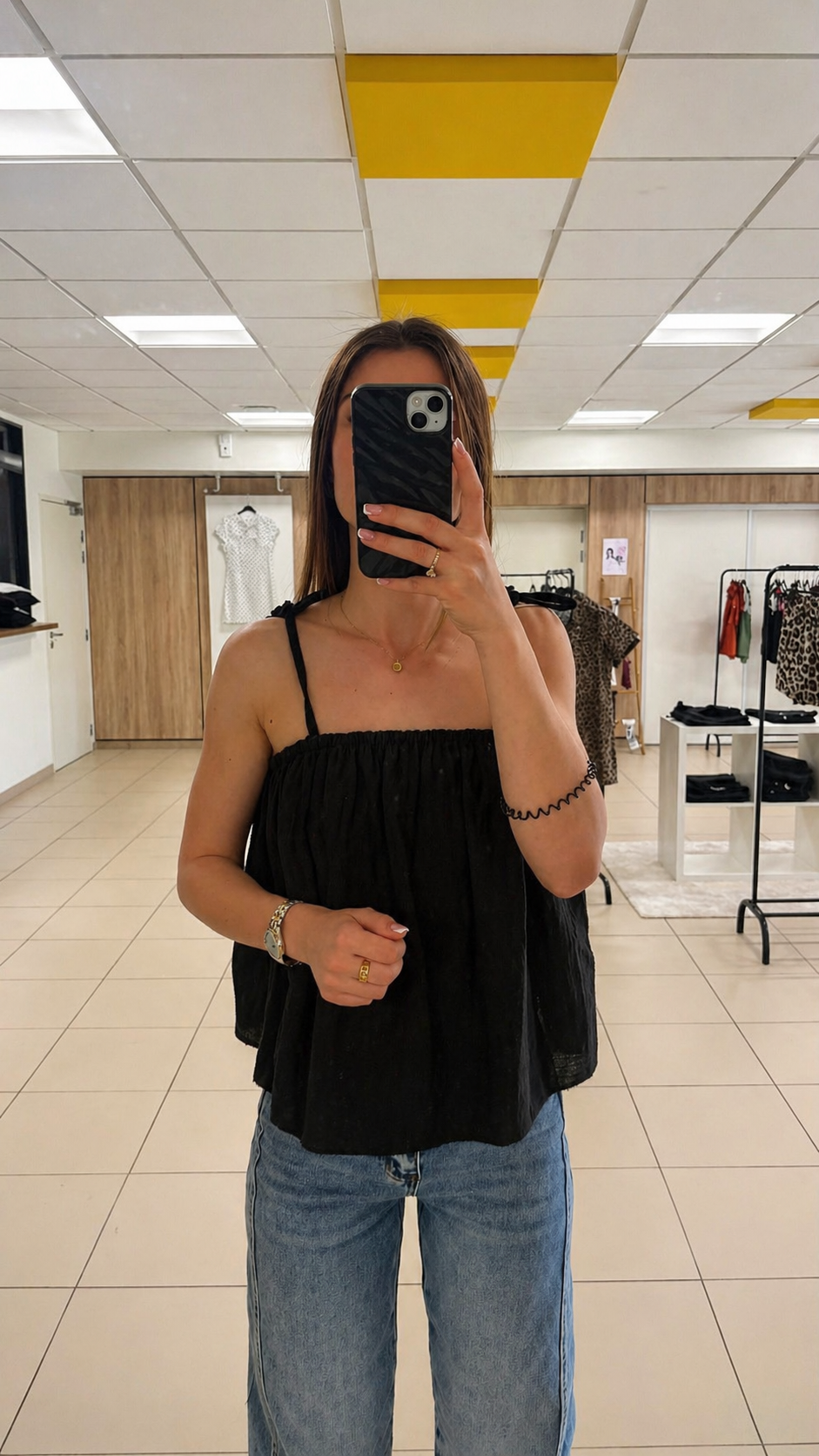 Top Axelle en gaze de coton - noir