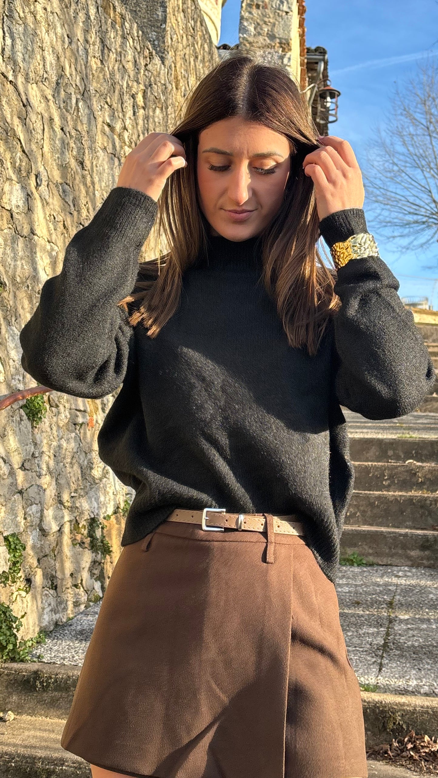 Pull noir col montant Iris