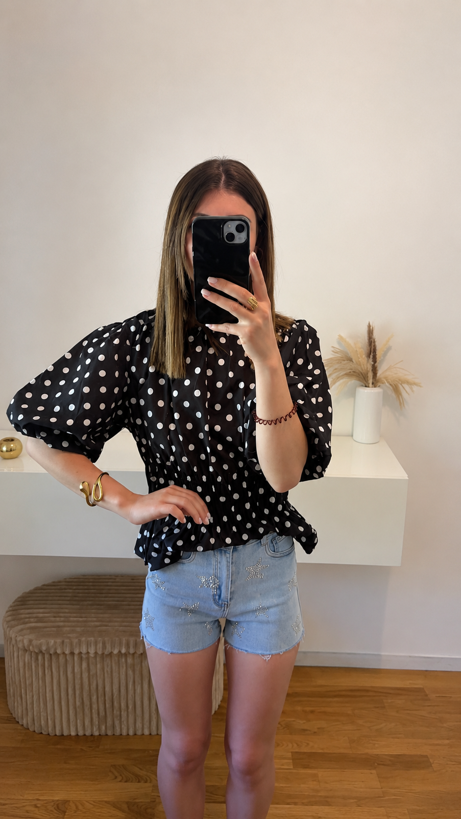 Top manches bouffantes à pois Louna
