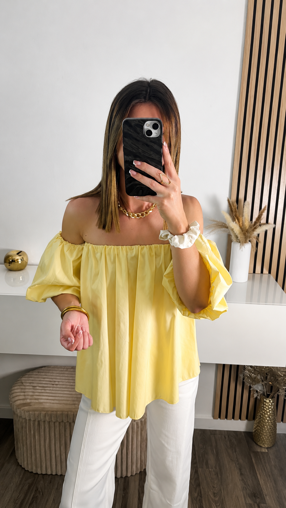Blouse épaules dénudées jaune Sandra