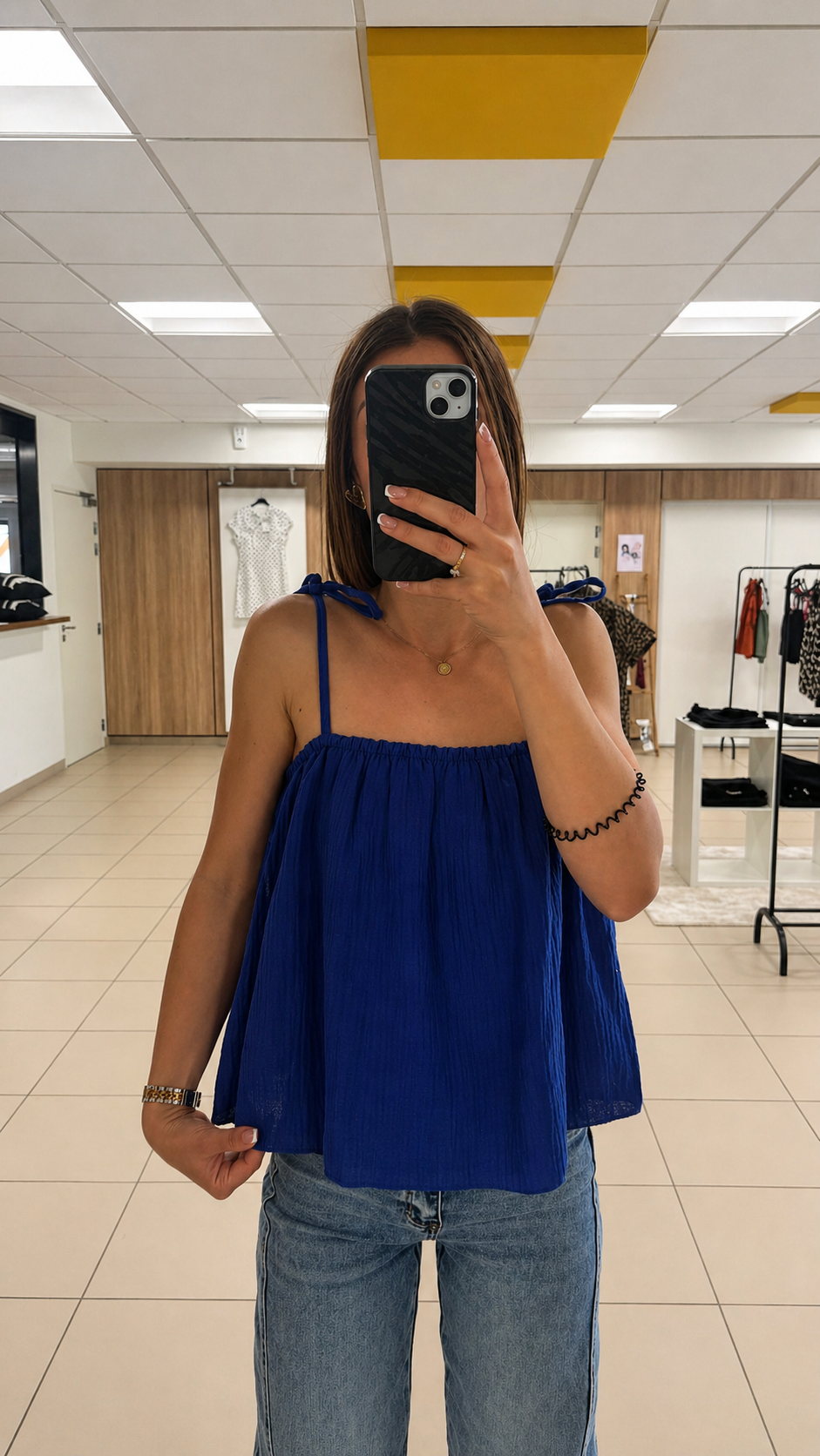 Top Axelle en gaze de coton - bleu roi
