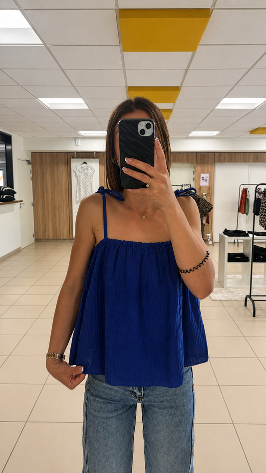 Top Axelle en gaze de coton - bleu roi