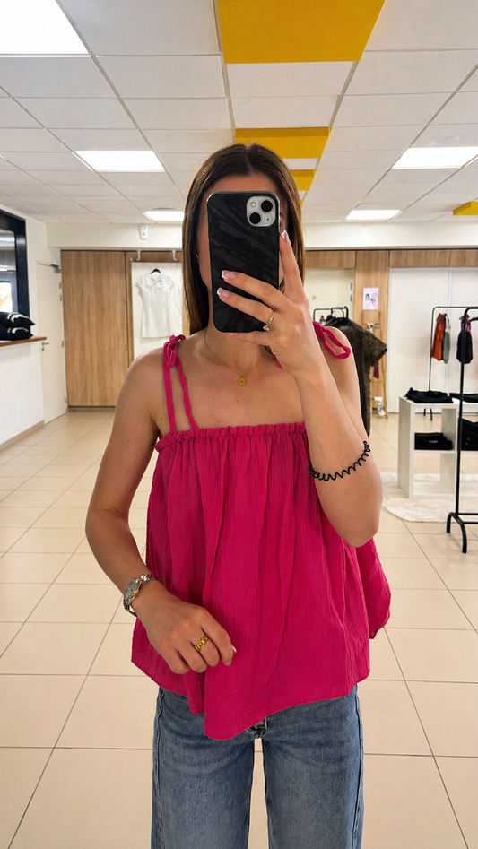 Top Axelle en gaze de coton - fushia
