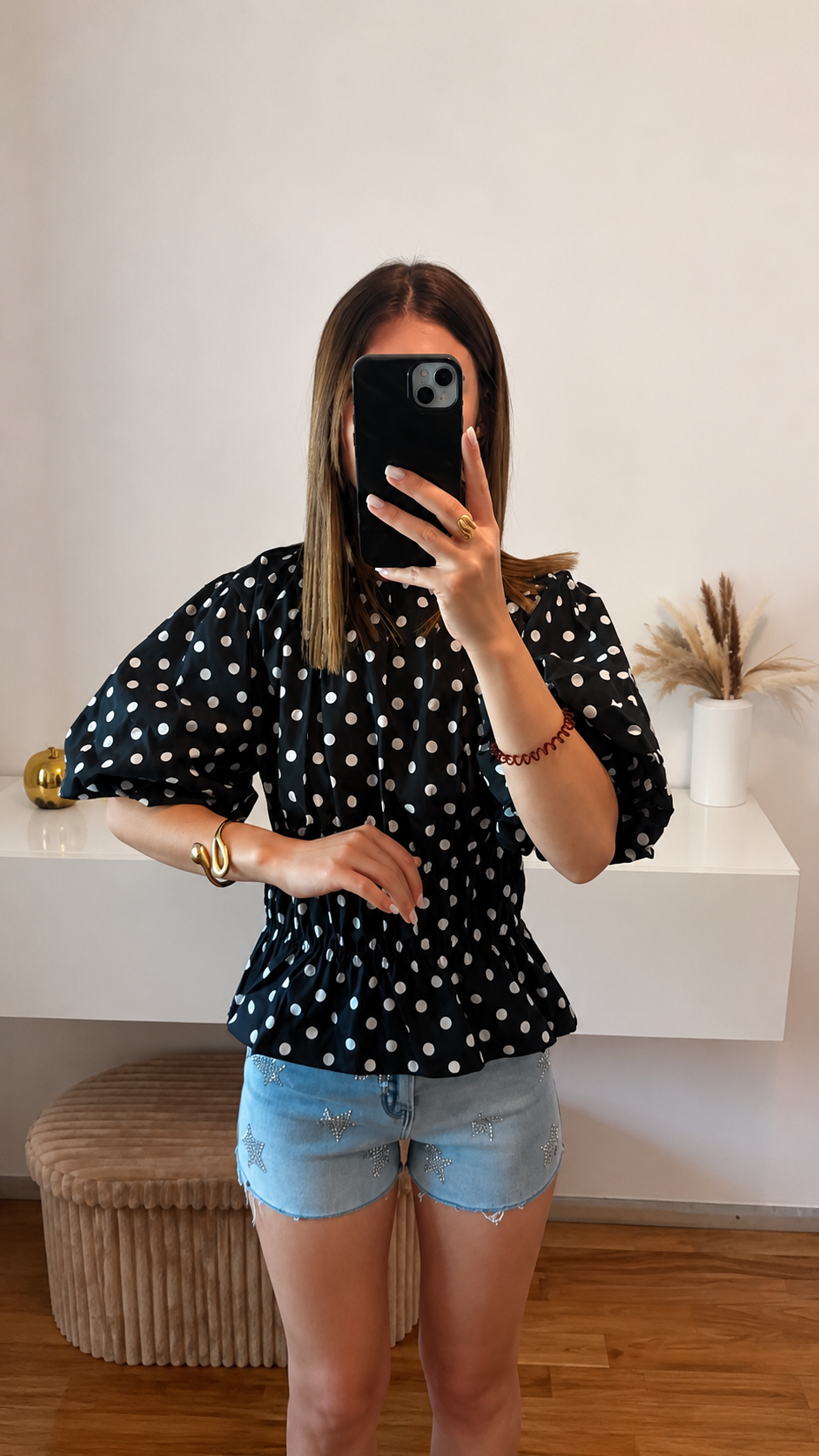 Top manches bouffantes à pois Louna