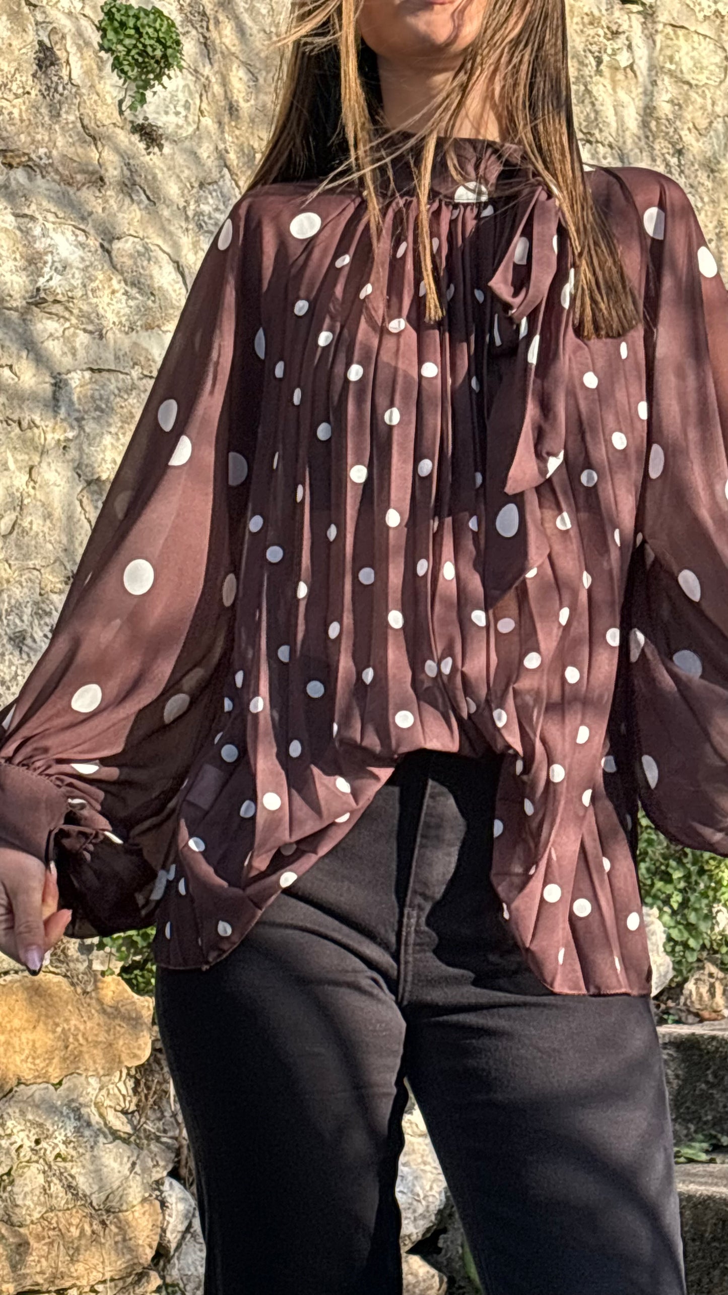 Blouse marron à pois Sofia