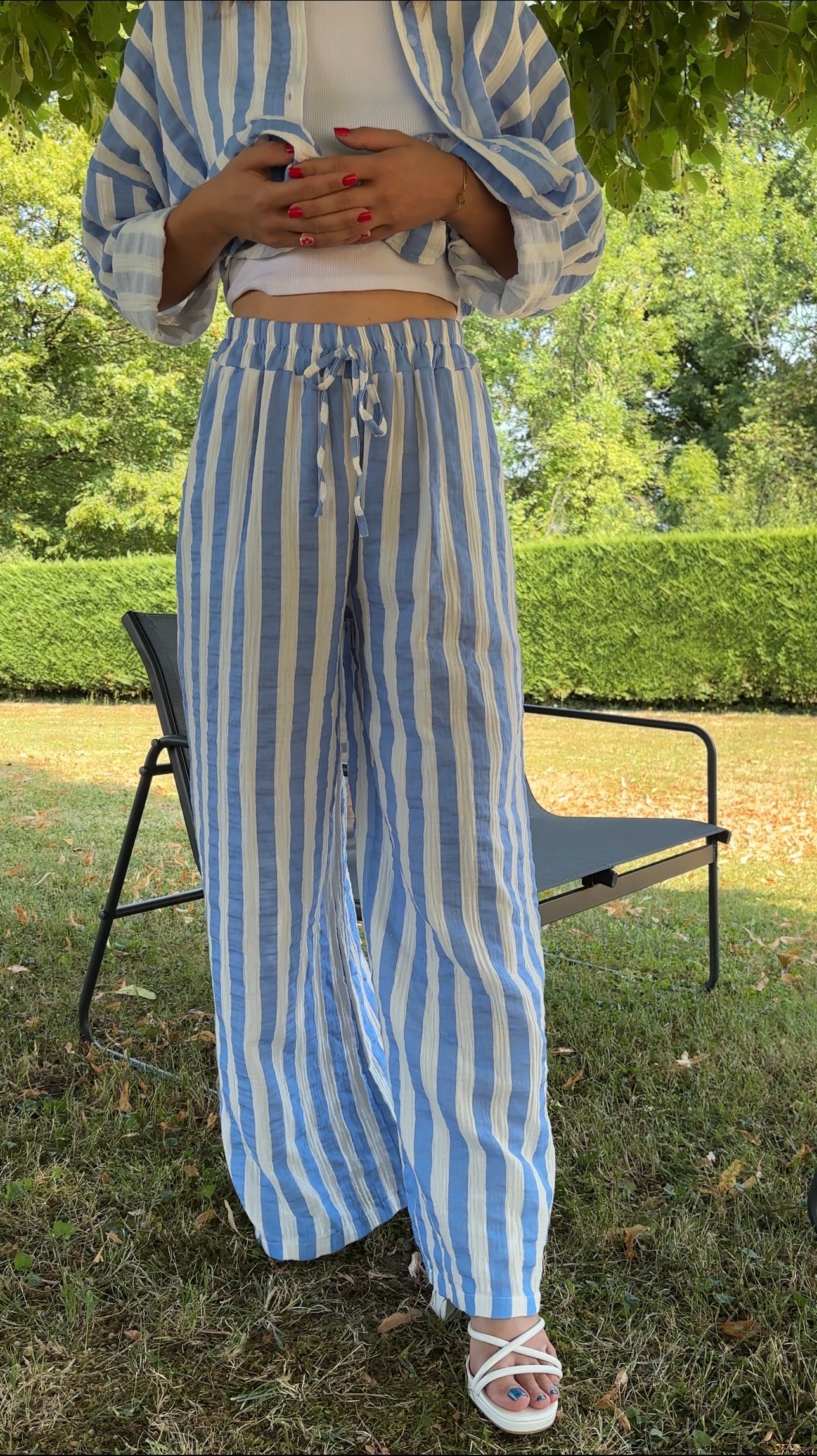 Pantalon à rayures Pauline - bleu clair