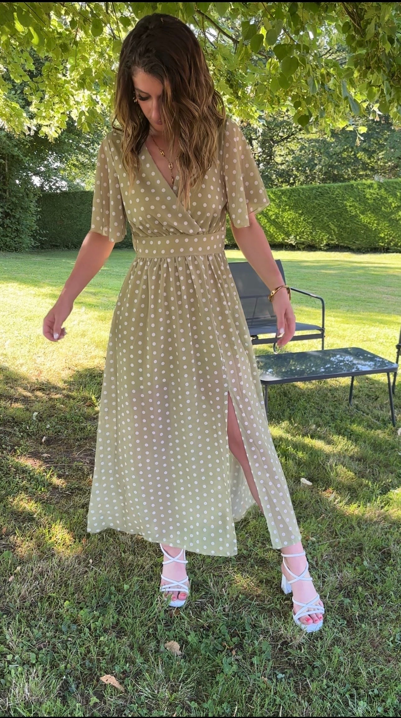 Robe Audrey à pois - verte