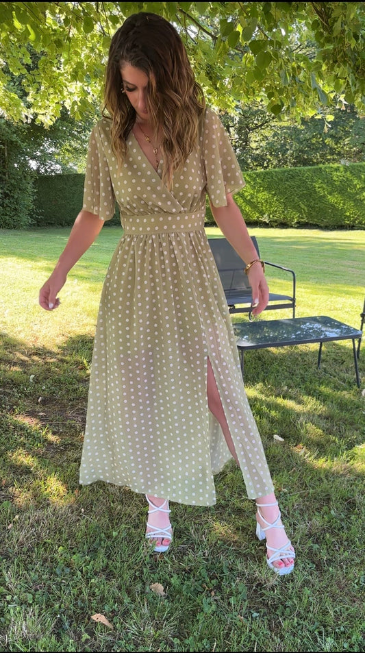 Robe Audrey à pois - verte