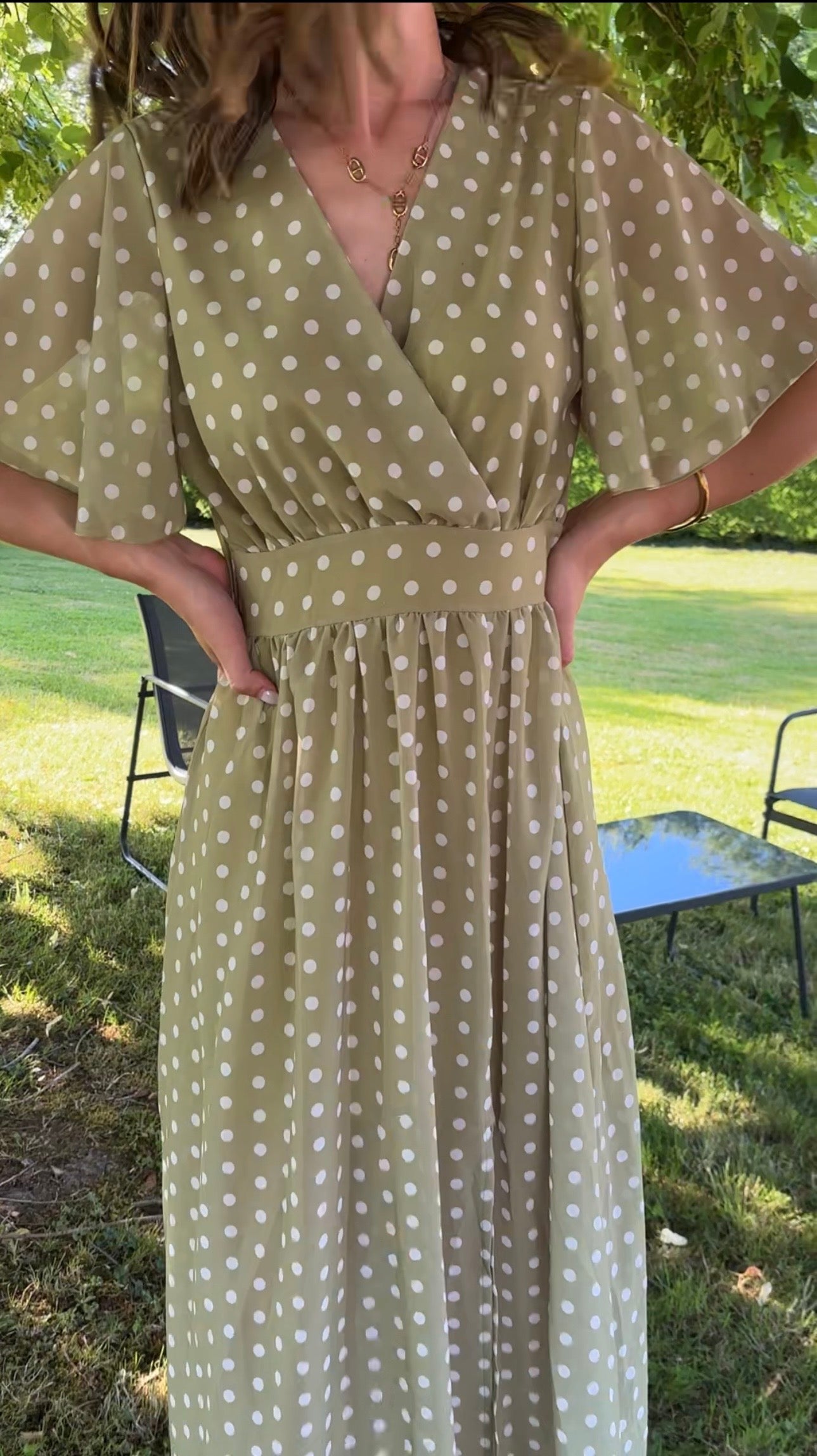 Robe Audrey à pois - verte