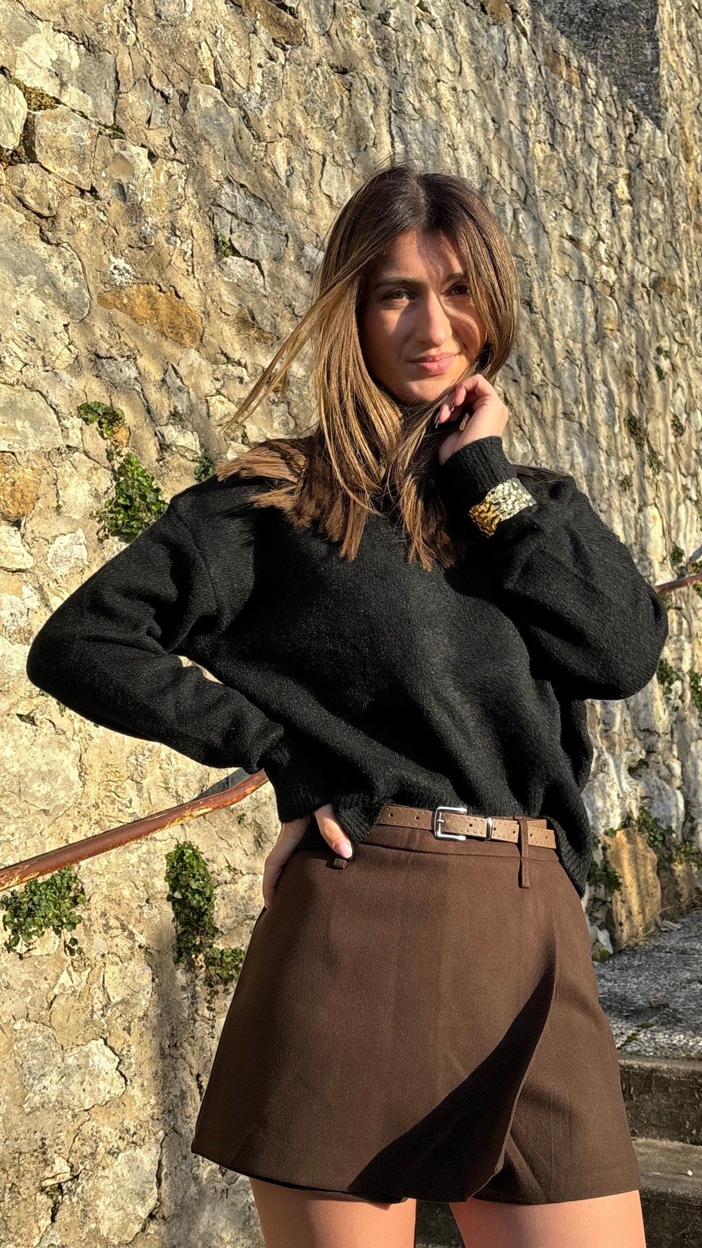 Pull noir col montant Iris